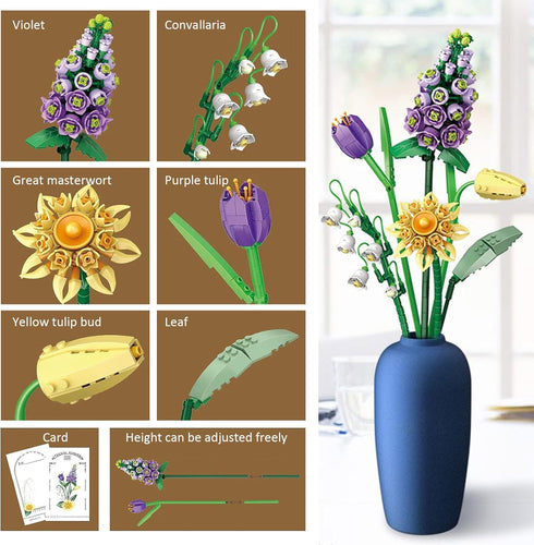 MEIEST Set,Creative Mini Building Blocks Flower Bouquet DIY Unique Decoration Home,Flowers Botanical Collection