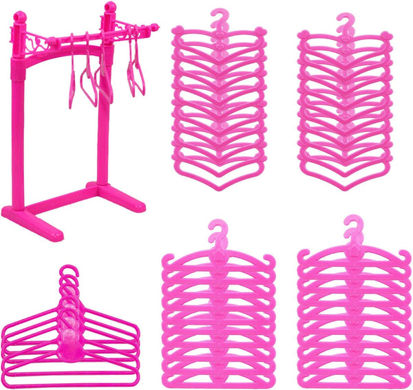 55PCS Doll Hangers for 12 Inch Dolls, Doll Clothes Accessories with 1 Display Rack