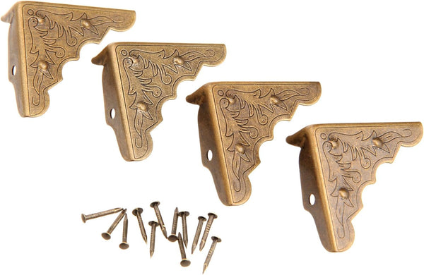 Dophee 8Pcs Antique Brass Jewelry Box Corner Protectors, Chest Corner Case Edge Cover