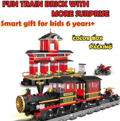 583 Set 6+ Building Blocks Toys Pieces Classic Train with Station Construction Brick Education Learning Toys for Kids