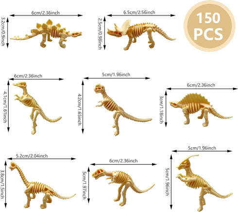 HAVAGDTM 150PCS 2.5Inch Dinosaur Fossil Skeleton Dinosaur Skeleton Toys Assorted Figures Dino Bones for Birthday Party