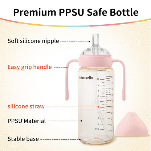 2 1 6 10oz, Mombella Classic in Baby Bottle & Straw Cup with Handle, PPSU Baby Bottles & Sippy Cup, Skinsoft Silicone