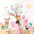 Supzone Jungle Animals Tree Wall Decals Pink Elephant Giraffe Wall Stickers for Kids Girls Bedroom Living Room Baby