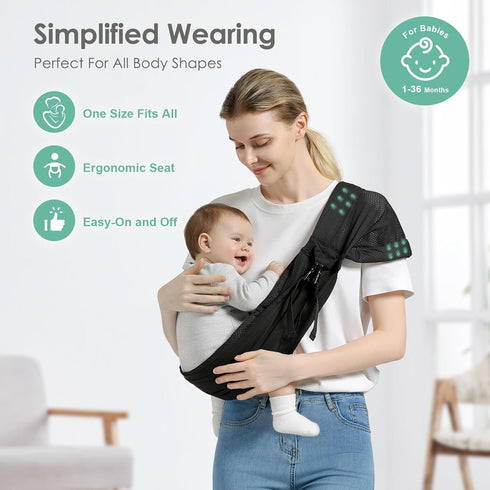 7-30lbs, MISSWISDOM Baby Sling Carrier, Toddler Sling Carrier with Wide Shoulder Strap, Lightweight Baby Carriers