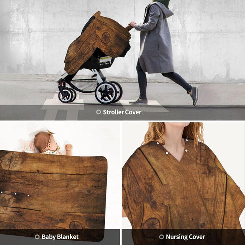 Hcpwzrf Faux Rustic Barn Wood Baby Car Seat Cover & Nursing Cover - Breathable Stretch Multi-Use Cover
