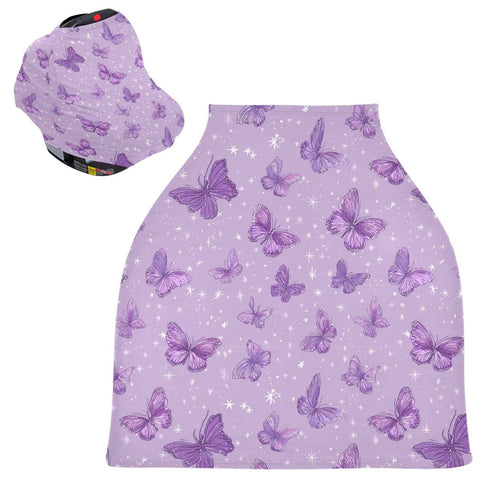 foixnub Baby Car Seat Canopy Covers Purple Butterfly White Star Nursing Breastfeeding Cover Multi-use for Infant