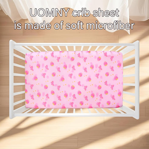 1 Pack UOMNY Crib Sheet,Strawberry Bow Crib Sheets Baby Sheet for Standard Crib and Toddler Mattresses Nursery Bedding