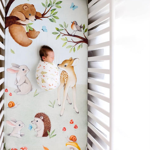 100% (52 28 inches) Rookie Humans Cotton Sateen Fitted Crib Sheet: Enchanted Forest. Modern Nursery, Use as a Photo