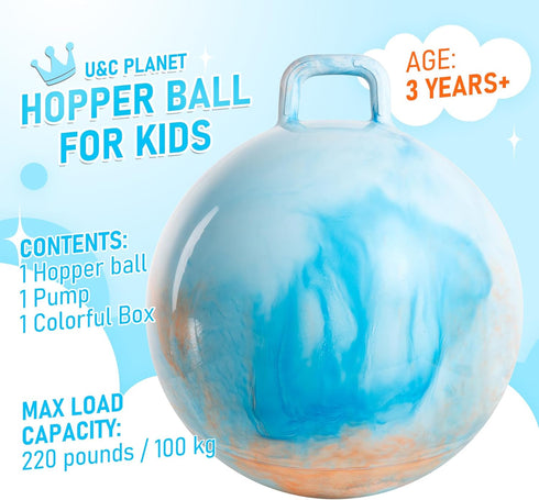 18 inches 3-6 U&C Planet Hopper Ball Bouncy Ball with Handle for Kids Age Clouds Hoppity Hop Sit and Bounce Jumping