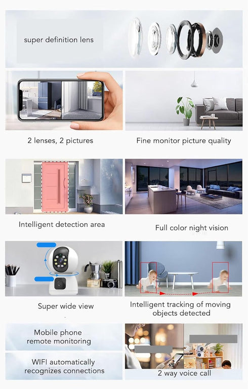RYGVPR 1080P 2 24 HD Dual Lens Security Camera Remote Connection Way Talk Baby Monitoring Outdoor Indoor Intercom