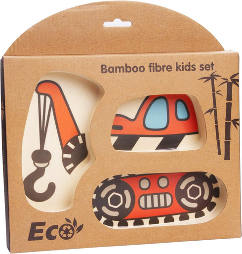 Kid Plate Set, Bamboo Toddler Dinnerware, Spill Proof Divided Plate with Baby Spoon and Fork, 3-Piece Set