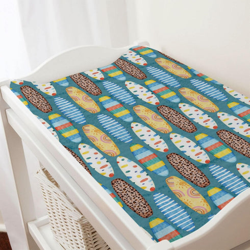 Boho Surfboard Baby Changing Pad Cover Sheets, 32''x16'' Beach Surfing for Baby Boy Girl, Soft Breathable Mats