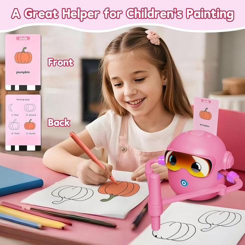 100 12 3 4 5 6 7 8 Peledic Drawing Robot Toy for Kids with Word Cards & Color Pens, Voice Interactive Educational