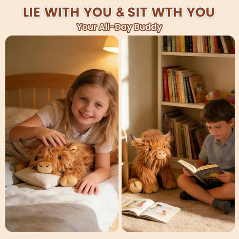 SuzziPals Heatable & Coolable Highland Cow Weighted Stuffed Animals, Microwavable Stuffed Animals Heating Pad