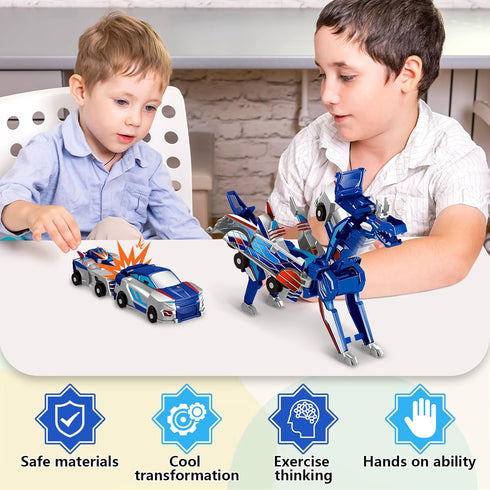 2 Intoypad Collision Transforming Dinosaur Car Toy, Magnetic Cars Transform into Dinosaur Toys for Kids Toddler Fun