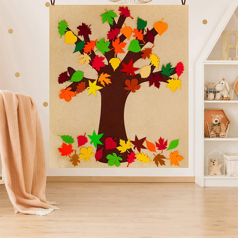 Supla Fall Tree of Thanks Craft Kit, Felt Fall Tree Board with 52 pcs Detachable Autumn Leaf Ornaments for Kids