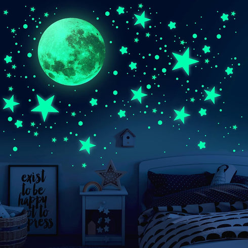 Glow in The Dark Stars for Ceiling, 893PCS Wall Stickers Including Moon and Stars Decor, Glow in The Dark Wall Decals