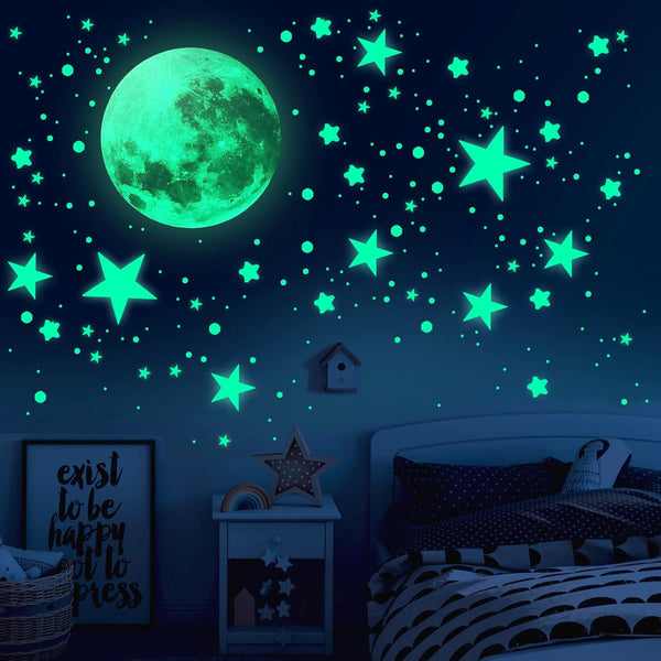 Glow in The Dark Stars for Ceiling, 893PCS Wall Stickers Including Moon and Stars Decor, Glow in The Dark Wall Decals
