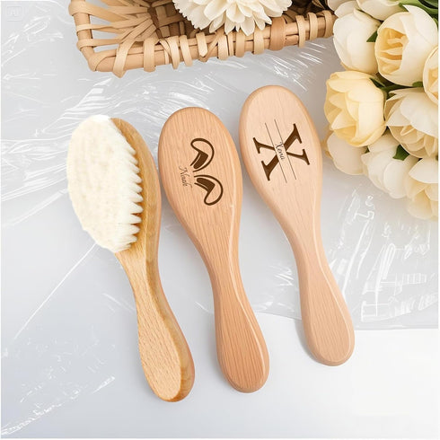 DFDG Set Set Personalized Baby Hair Brush Custom Wooden Toddler Brush with Laser Engraved Name Customize Logo Wood Baby