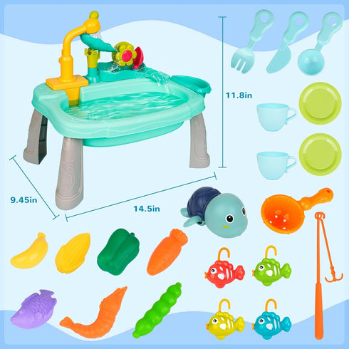Kids Play Sink with Running Water - Mini Water Table for Toddlers 1-3, Electric Dishwasher Playing Toy for Indoor &