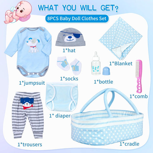 9 Set 17-22 Inch Sets Pieces Reborn Baby Doll Clothes Blue Dog Doll Accessories for Reborn Baby Doll Clothing Gift