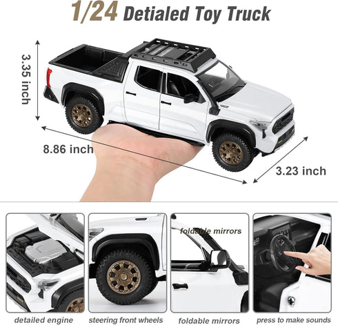 3-12 1/24 3+ SASBSC Toy Trucks for Boys Age Diecast Pickup Truck Toy with Lights, Sounds &Openable Doors Durable Metal