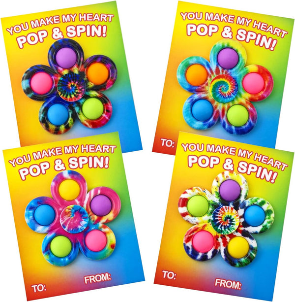 Exchange Cards for Classroom Kids 24 Pack, Pop Bubble Fidget Spinner Toys