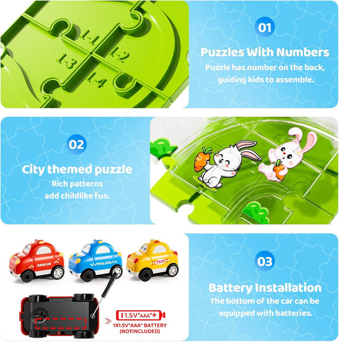 Beby Buty 64PCS Set 3-5 4-6, 3 4 5 3 4 5 6 Puzzle Race Track Car for Kids Boys, Floor Puzzle Tracks Car Toys for Boys