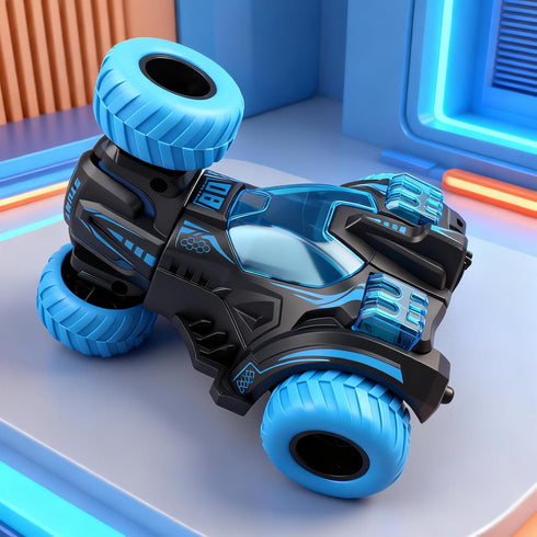 360 3 Friction Powered Flip Stunt Car, Push and Go Toy Car with Upright Spin, Dual-Sided Rotating Off-Road Vehicle, No
