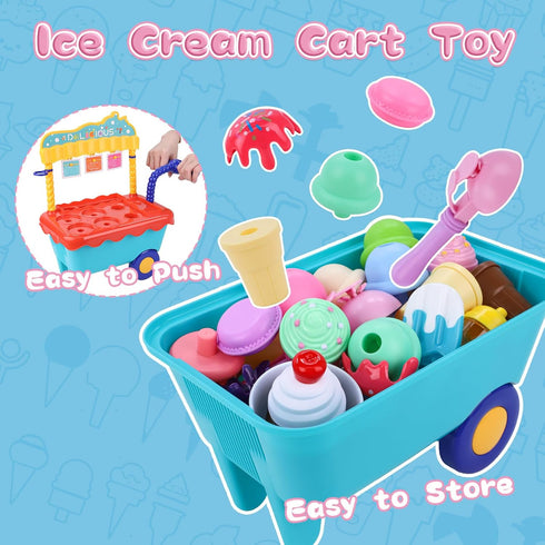 Gifts2U Kids,45 Set,Pretend 3 4 5 6 Ice Cream Cart Toys for Pcs Ice Cream Play Play Store with Storage Trolley,Food