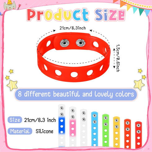 48 Pieces Silicone Wristband, 8 Colors Adjustable Rubber Band Wristbands for Party Gifts DIY