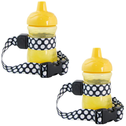 SippyPal Sippy Cup Holder Strap Leash Tether (Blk/White Dot 2-Pack)