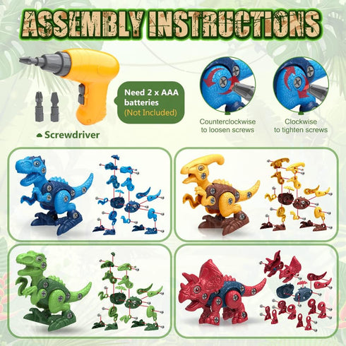 BAODLON Dinosaur Toys for Boys Age 3-7, Take Apart Building Toy with Electric Drill, Educational STEM Gift