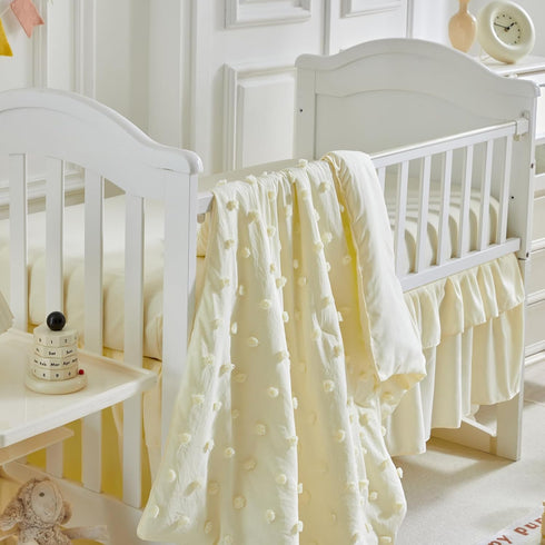 3 Set Set Pieces Crib Bedding Tufted Dots Jacquard Baby Comforter with Fitted Sheet and Bed Skirt - Cute Embroidery