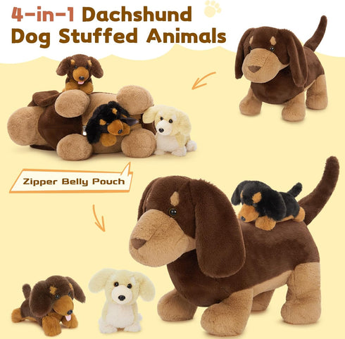 18" 4-Pack Set, Muiteiur Dog Stuffed Animals, Dachshund Stuffed Animal Cute Wiener Dog Gift for Kids, Boys, Girls