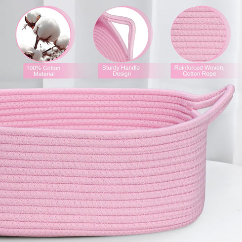 ABenkle Cotton Woven Rope Storage Basket, Decorative Toy Bin with Handle for Nursery and Organizing Shelves