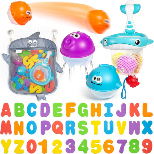 Comfylife Baby Bath Toy Organizer, Bath Toy Storage with Foam Toys (Numbers & Letters) + Extra Net
