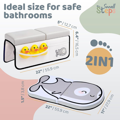 Small Steps Elbow Set Bath Kneeler and Rest Pad Ergonomic Baby Bath Kneeling Pad with Memory Foam and Non-Slip Design