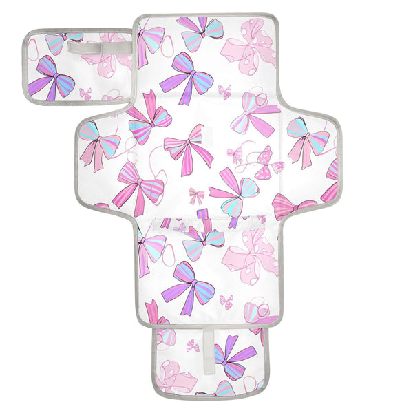 VEKELEE Pretty Pink Bows Portable Diaper Changing Pad for Baby, Waterproof & Foldable