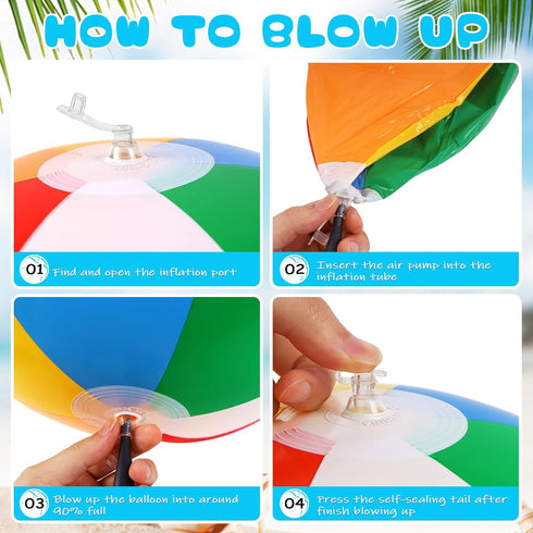 4 Pcs Large Rainbow Beach Balls - Inflatable Swimming Pool Toys for Summer Beach Water Games
