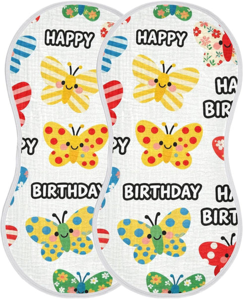 decor gift 4 Pack 22x11in Cotton Burp Cloth Breathable Happy Birthday Cute Butterfly spit up Cloth for Newborns