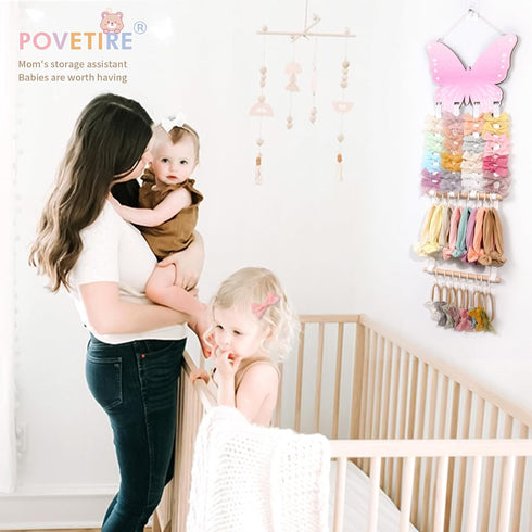 POVETIRE Headband Holder Bow Holder for Girls Hair Bows,Butterfly Hair Accessories Organizer Storage Wall Hanging Display for Nursery Toddler Girls Room by POVETIRE