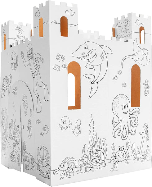 Easy Playhouse Sand Castle, Kids Art & Craft for Indoor & Outdoor Fun, Decorate & Personalize Cardboard