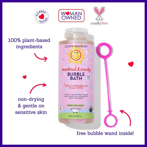 100% 384 mL 13oz California Baby Overtired & Cranky Bubble Bath | Plant-Based Kids Bubble Bath | Uplifting Scent | Baby
