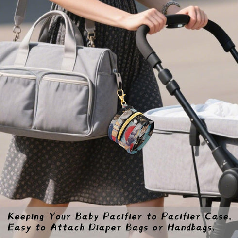 YETTASBIN Funny Cat Portable Pacifier Holder Case with Metal Hook Buckle & Zipper for Diaper Bag and Stroller