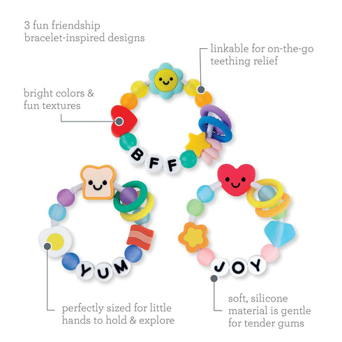 3-Pack Infantino Friendship Baby Teethers, Soft Silicone Teething Toys, Sensory Textures, Easy to Grip, BPA-Free