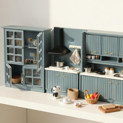 1/12 Dollhouse Furniture Miniature Display Shelf Bookshelf Storage Cabinet for Living Room Kitchen Room (Blue)