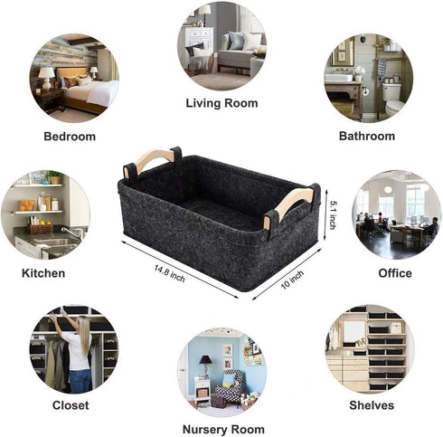 Small Gray Storage Baskets – Fabric Storage Bins for Living Room, Kitchen, Playroom, and Bathroom