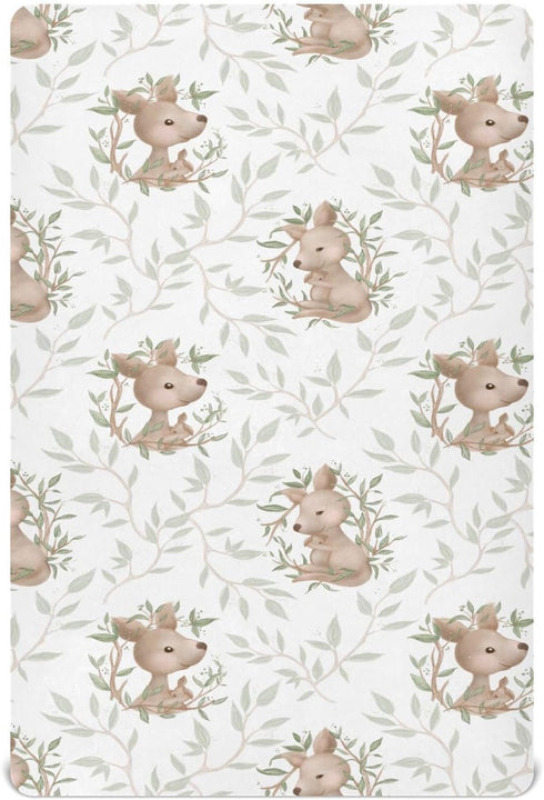 Wassud Cute Kangaroo Crib Sheets for Boys Girls Breathable Crib Mattress Sheet Pack