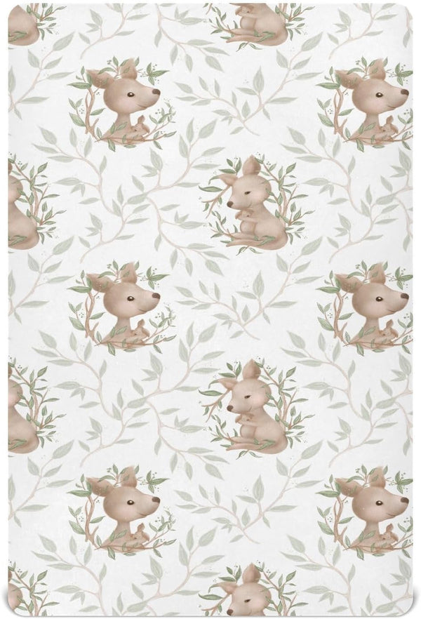 Wassud Cute Kangaroo Crib Sheets for Boys Girls Breathable Crib Mattress Sheet Pack